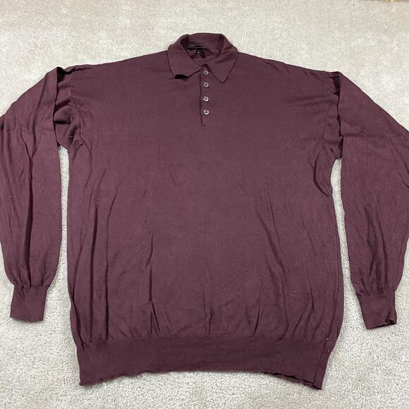 Raffi Sweater Mens L Burgundy Made Italy Cotton Modal Long Sleeve Knit Polo - Picture 1 of 8